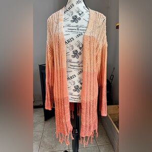 Ricki's Peach Ombre Open-Front Fringe Cardigan